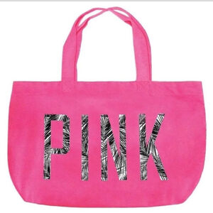 Victoria's Secret Large PINK Tote Bag Graphic Logo Tropical New Small Marks
